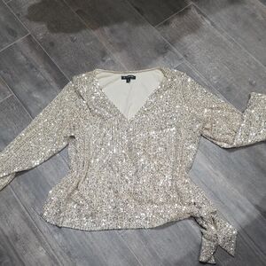 INC International Concepts Sparkling Sequin Blouse in Silver